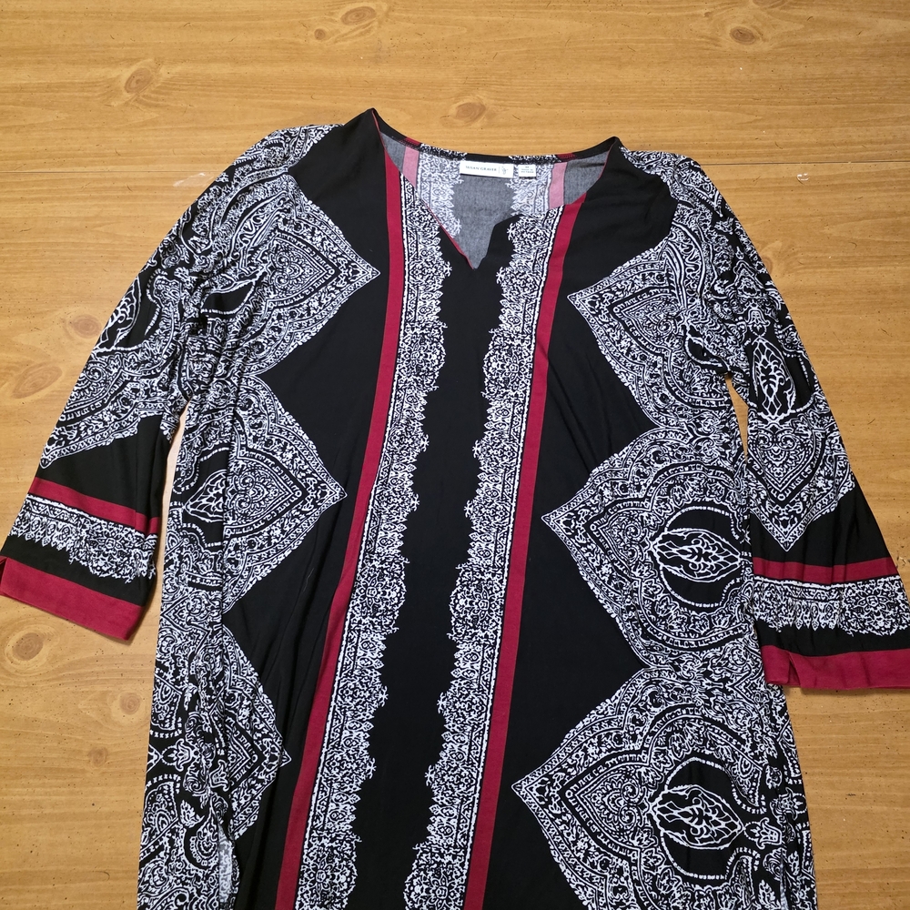 Susan Graver Black and White Paisley Top with Pink Trim
